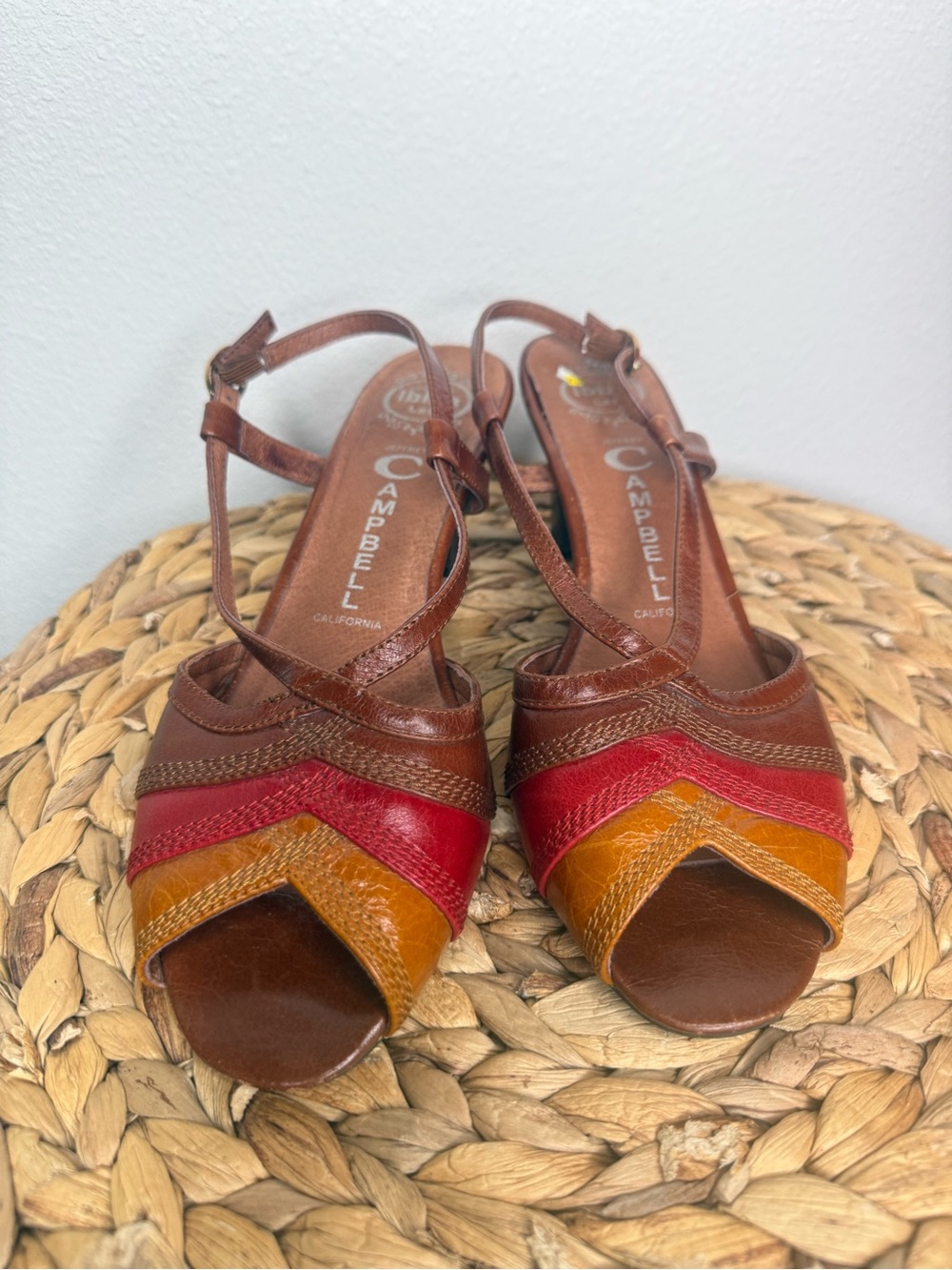 Jeffrey Campbell Peep Toe Leather Slingback heels Brown Leather Slingback - Picture 6 of 9